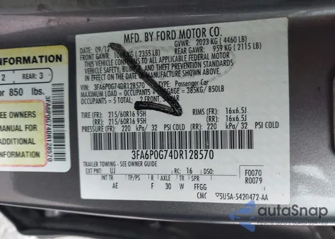 2013 Ford Fusion S z USA, uszkodzony, nr VIN 3FA6P0G74DR128570